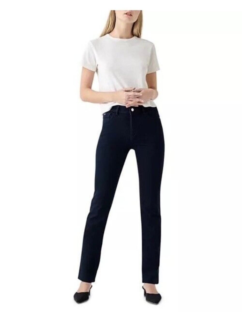 DL1961 Womens Jeans Black Coco Curvy Straight Mid Rise Dark Wash Stretch Size 27